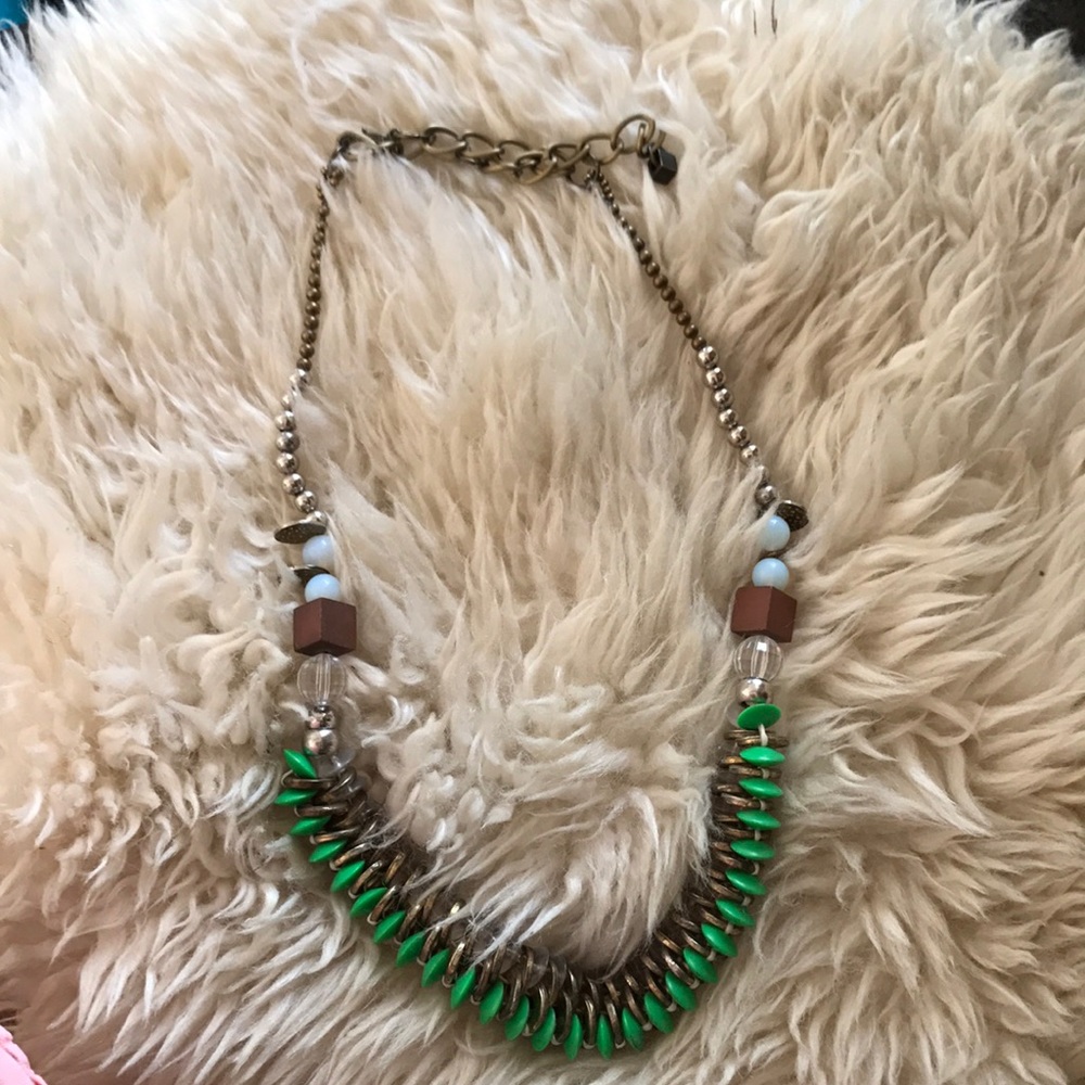 Anthropologie Button Bead Recycled Necklace Green